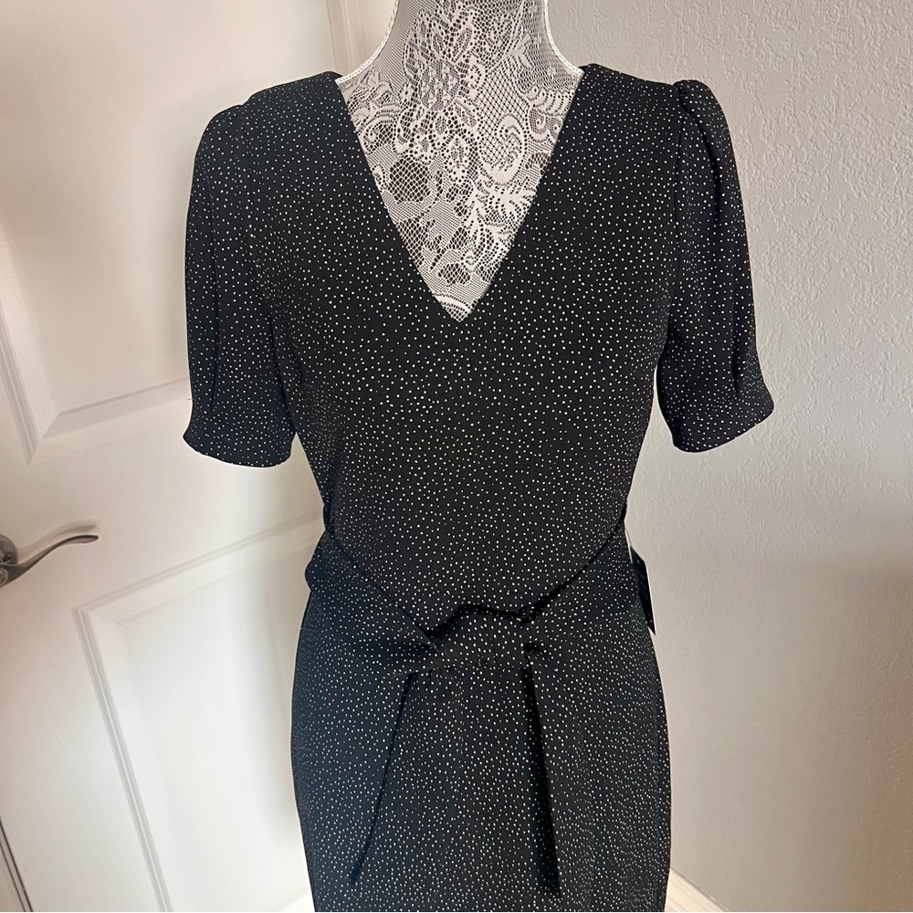Black & White Polka Dot Front Tie Dress - Picture 2 of 6